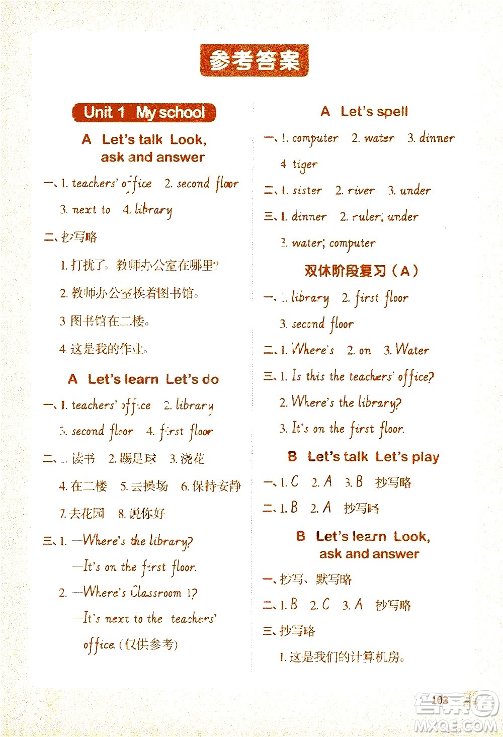 江西教育出版社2021陽(yáng)光同學(xué)默寫(xiě)小達(dá)人英語(yǔ)四年級(jí)下冊(cè)PEP人教版答案