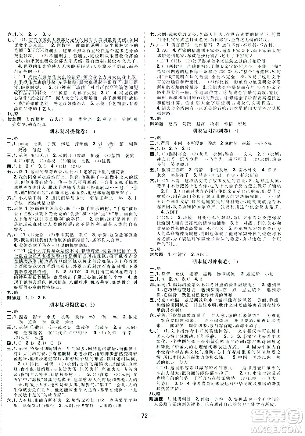 江西教育出版社2021陽(yáng)光同學(xué)期末復(fù)習(xí)15天沖刺100分語(yǔ)文五年級(jí)下冊(cè)RJ人教版答案