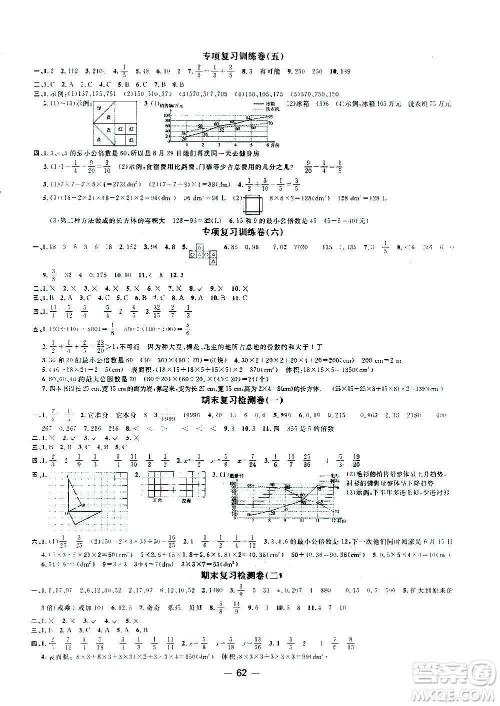 江西教育出版社2021陽光同學(xué)期末復(fù)習(xí)15天沖刺100分數(shù)學(xué)五年級下冊RJ人教版答案