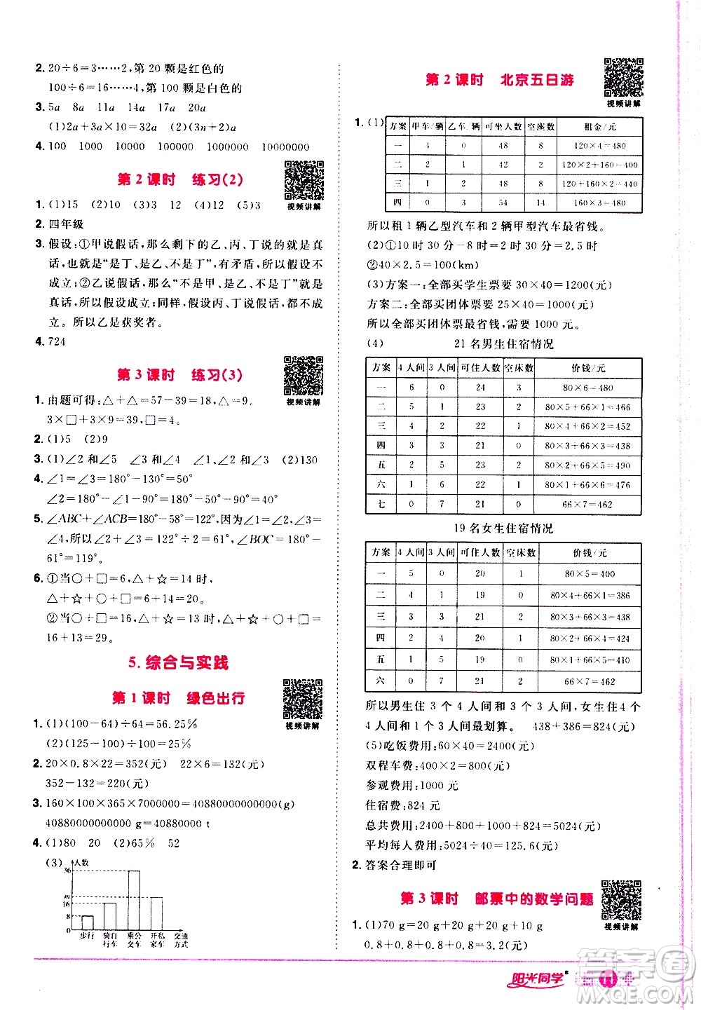 浙江教育出版社2021陽光同學(xué)課時達(dá)標(biāo)訓(xùn)練數(shù)學(xué)六年級下冊R人教版浙江專版答案