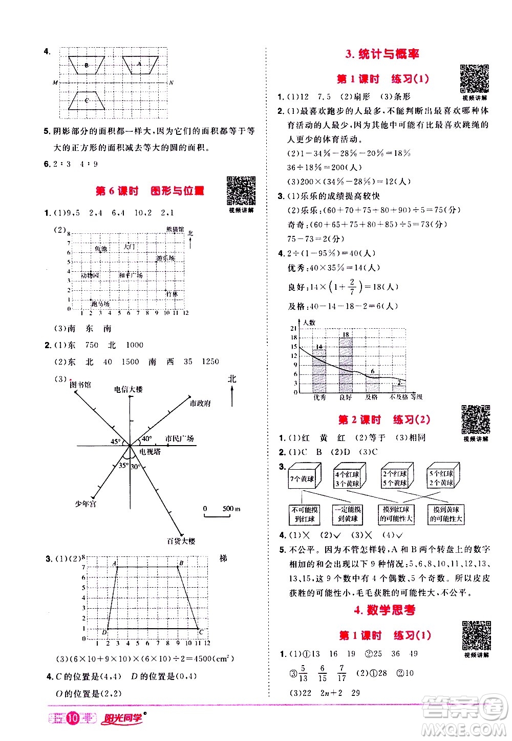 浙江教育出版社2021陽光同學(xué)課時達(dá)標(biāo)訓(xùn)練數(shù)學(xué)六年級下冊R人教版浙江專版答案