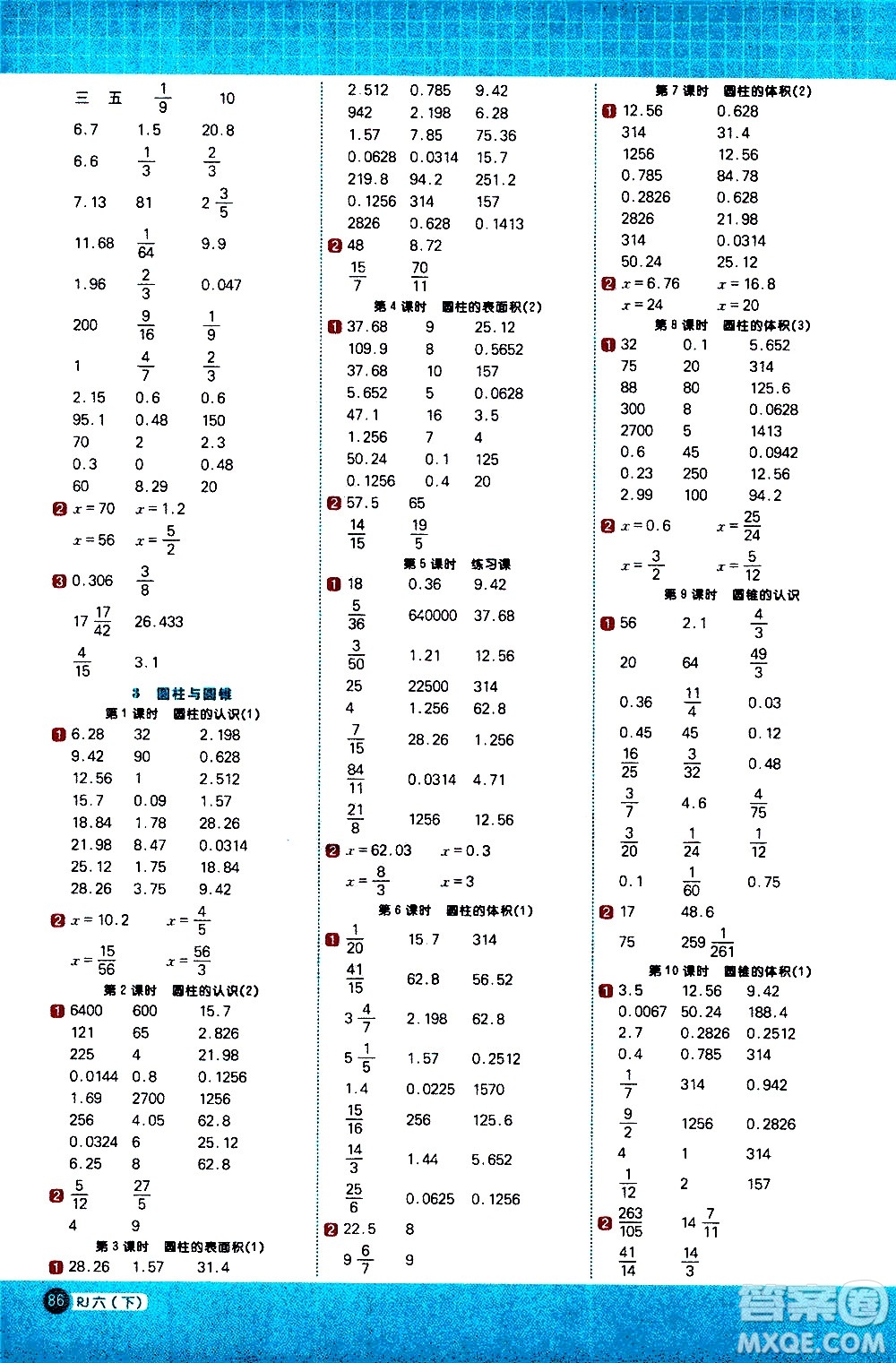 江西教育出版社2021陽(yáng)光同學(xué)計(jì)算小達(dá)人數(shù)學(xué)六年級(jí)下冊(cè)RJ人教版答案