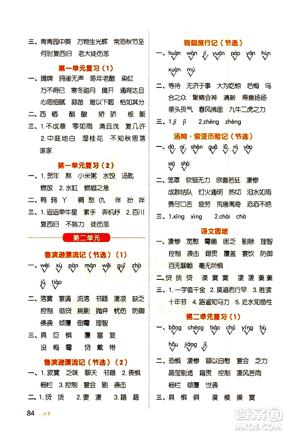 江西教育出版社2021陽(yáng)光同學(xué)默寫(xiě)小達(dá)人語(yǔ)文六年級(jí)下冊(cè)人教版答案