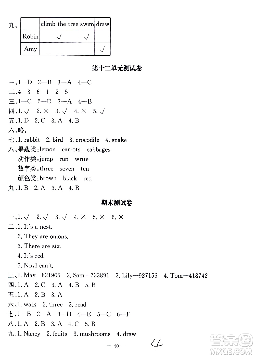 北京師范大學(xué)出版社2021課堂精練英語(yǔ)三年級(jí)起點(diǎn)三年級(jí)下冊(cè)北師大版答案