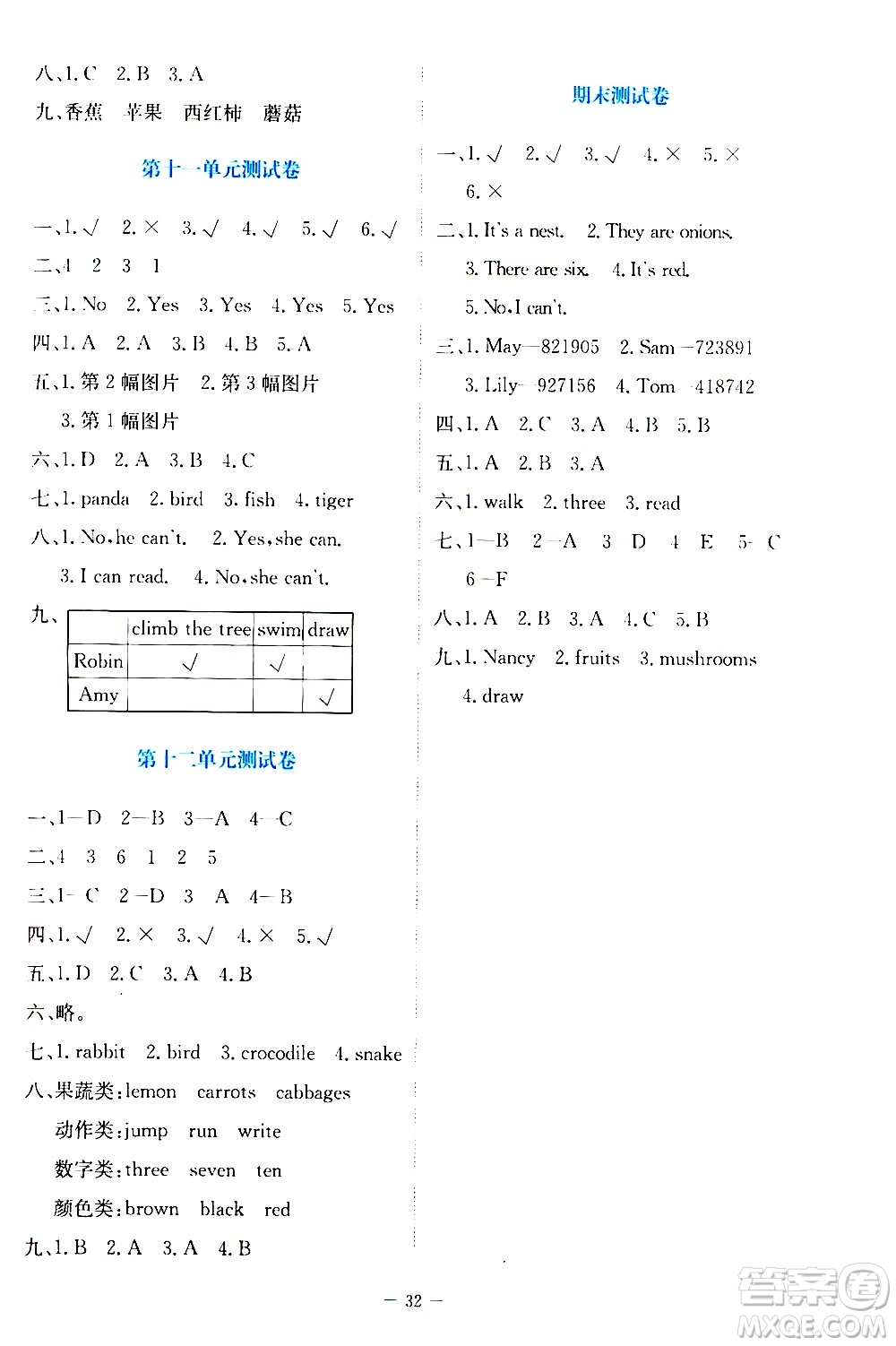 北京師范大學出版社2021課堂精練英語三年級起點三年級下冊北師大版福建專版答案