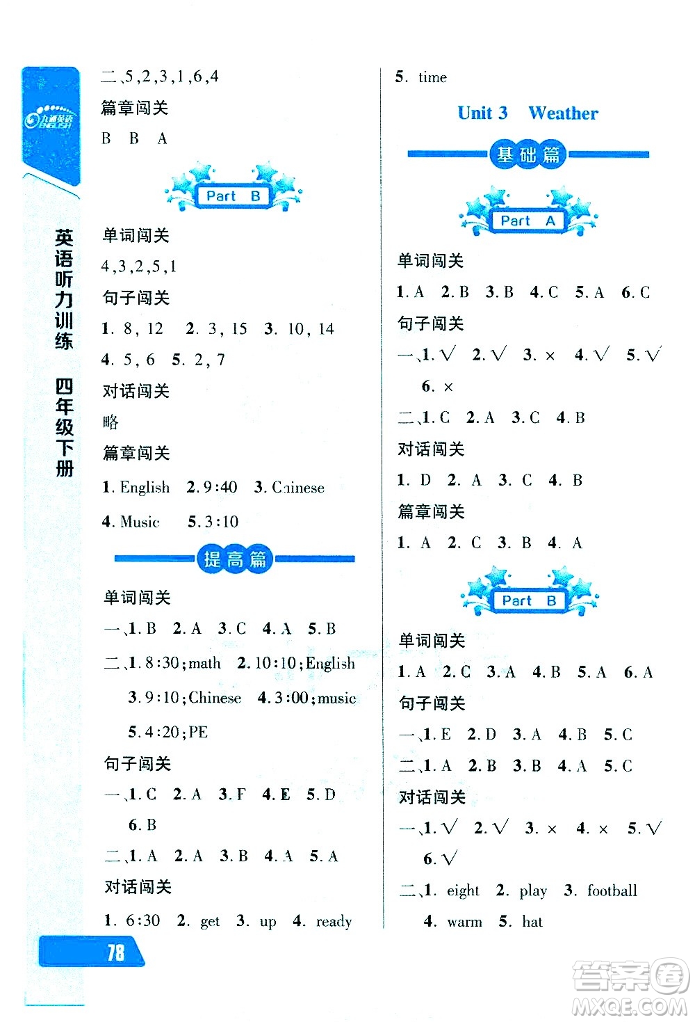 崇文書(shū)局2021長(zhǎng)江全能學(xué)案英語(yǔ)聽(tīng)力訓(xùn)練四年級(jí)下冊(cè)人教版答案