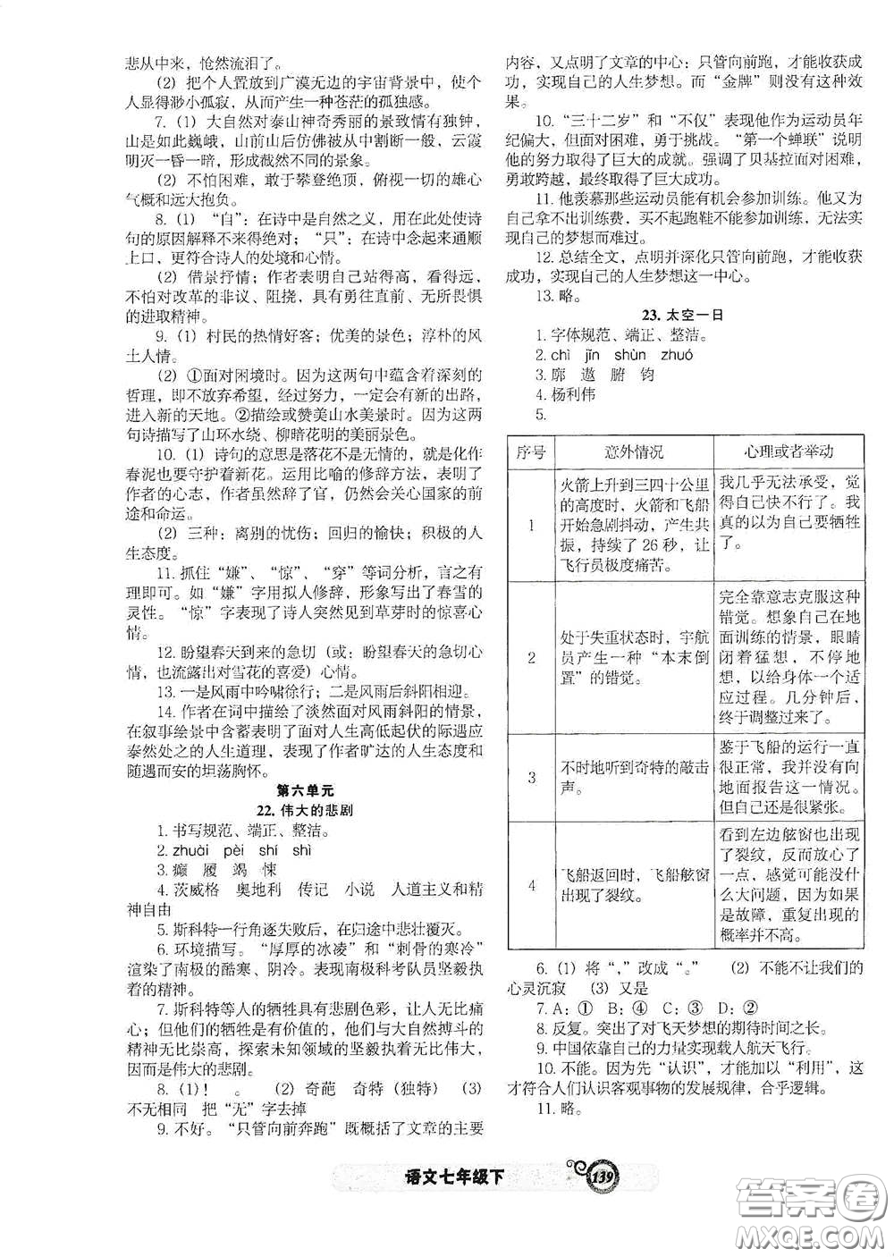 遼寧教育出版社2021尖子生新課堂課時作業(yè)七年級語文下冊人教版答案