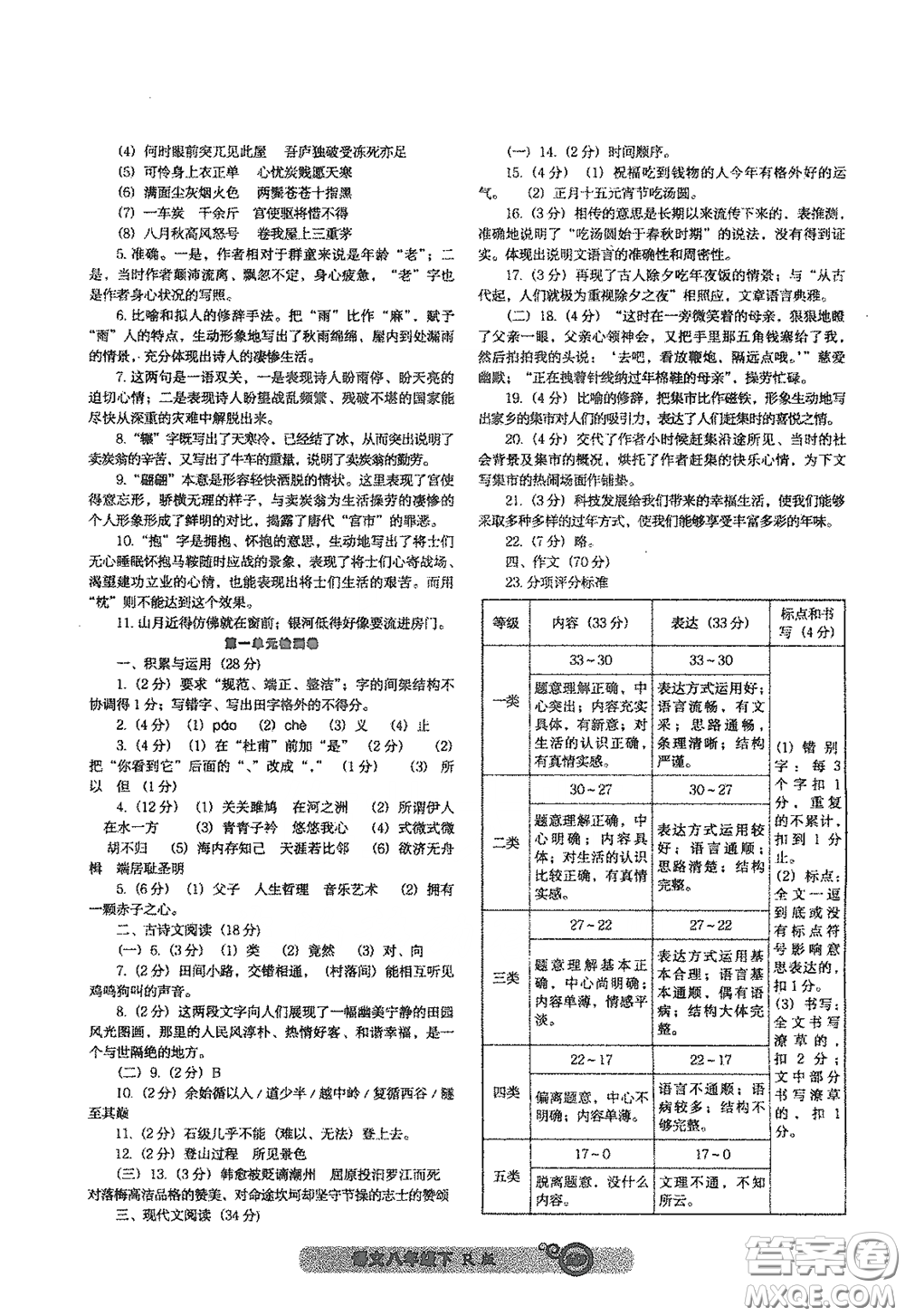 遼寧教育出版社2021尖子生新課堂課時作業(yè)八年級語文下冊人教版答案