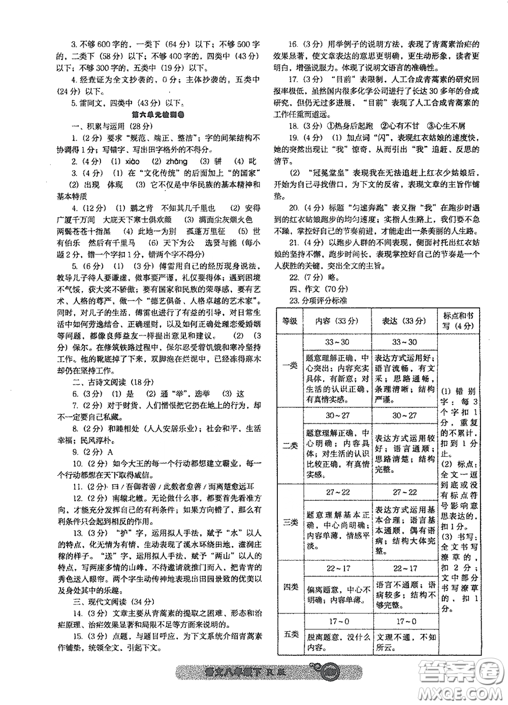 遼寧教育出版社2021尖子生新課堂課時作業(yè)八年級語文下冊人教版答案