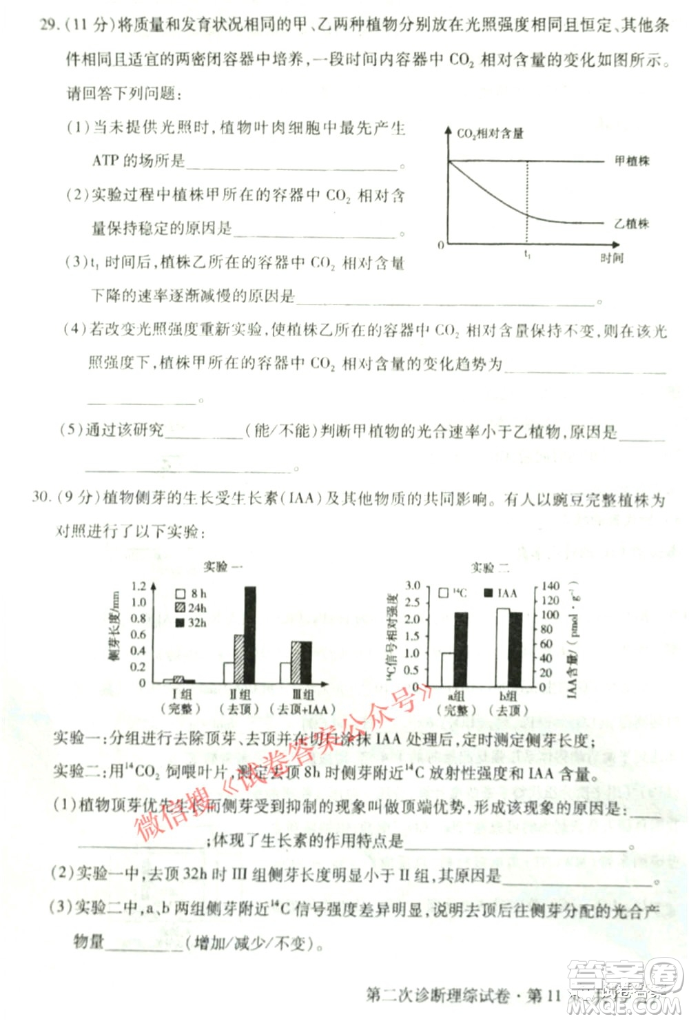 2021年甘肅省第二次高考診斷考試?yán)砜凭C合試題及答案