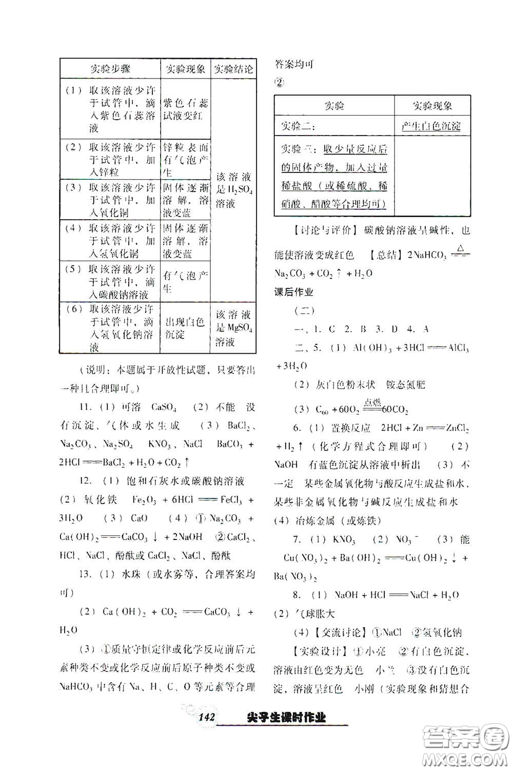 遼寧教育出版社2021尖子生新課堂課時(shí)作業(yè)九年級化學(xué)下冊人教版答案