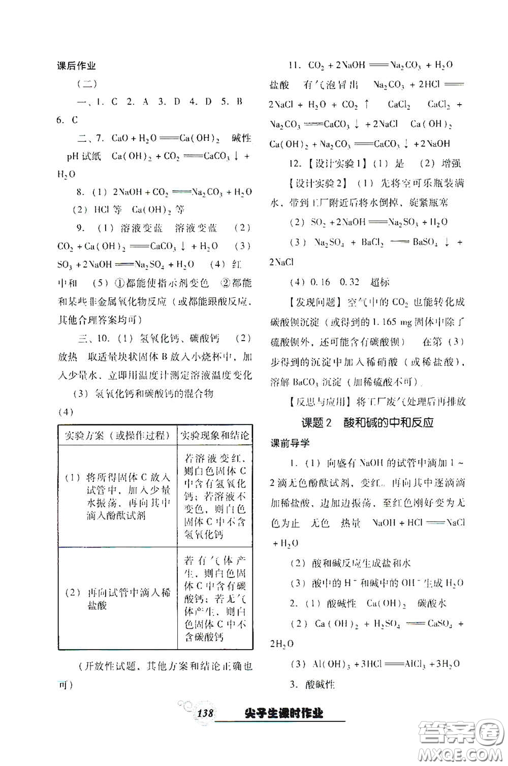 遼寧教育出版社2021尖子生新課堂課時(shí)作業(yè)九年級化學(xué)下冊人教版答案