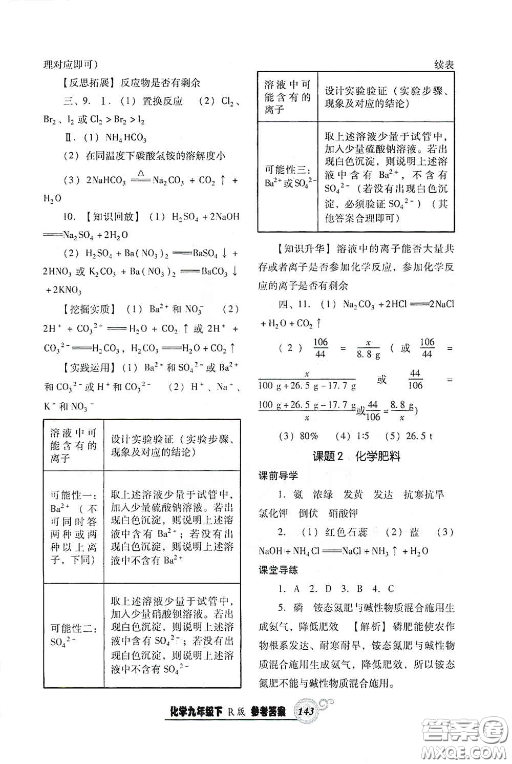 遼寧教育出版社2021尖子生新課堂課時(shí)作業(yè)九年級化學(xué)下冊人教版答案