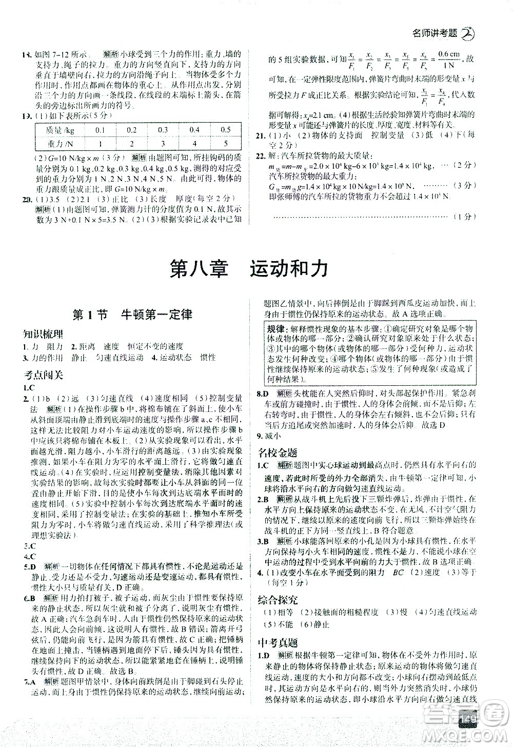 現(xiàn)代教育出版社2021走向中考考場(chǎng)物理八年級(jí)下冊(cè)RJ人教版答案