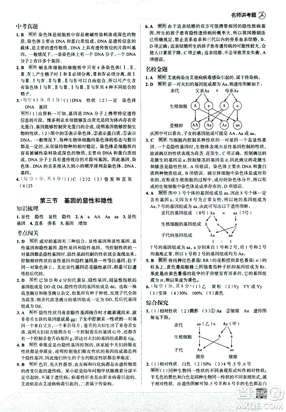 現(xiàn)代教育出版社2021走向中考考場(chǎng)生物學(xué)八年級(jí)下冊(cè)RJ人教版答案