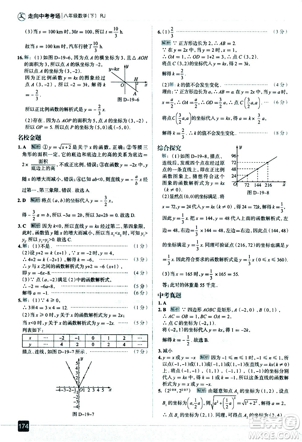 現(xiàn)代教育出版社2021走向中考考場(chǎng)數(shù)學(xué)八年級(jí)下冊(cè)RJ人教版答案