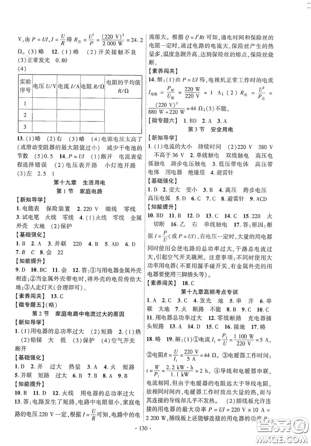 寧夏人民教育出版社2021暢優(yōu)新課堂九年級(jí)物理下冊(cè)人教版江西專版答案