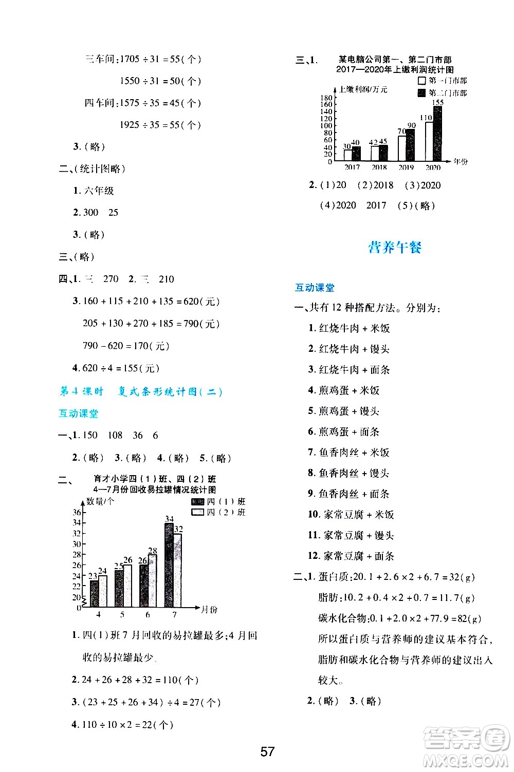 陜西人民教育出版社2021新課程學(xué)習(xí)與評(píng)價(jià)四年級(jí)數(shù)學(xué)下A人教版答案