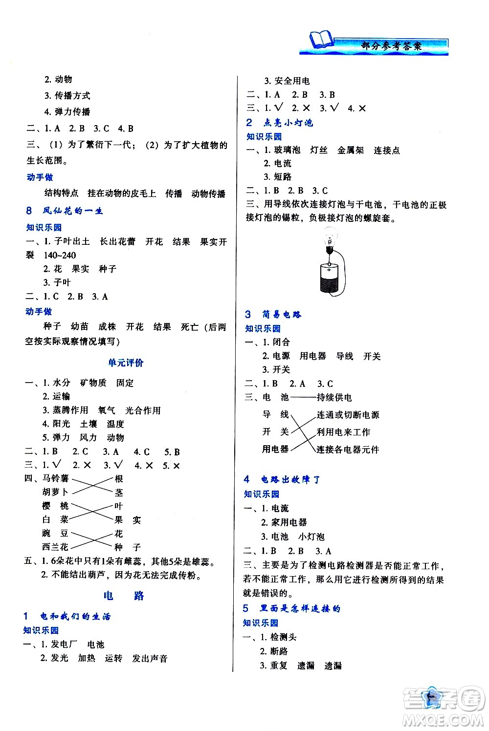 陜西人民教育出版社2021新課程學(xué)習(xí)與評價(jià)四年級科學(xué)下K人教版答案