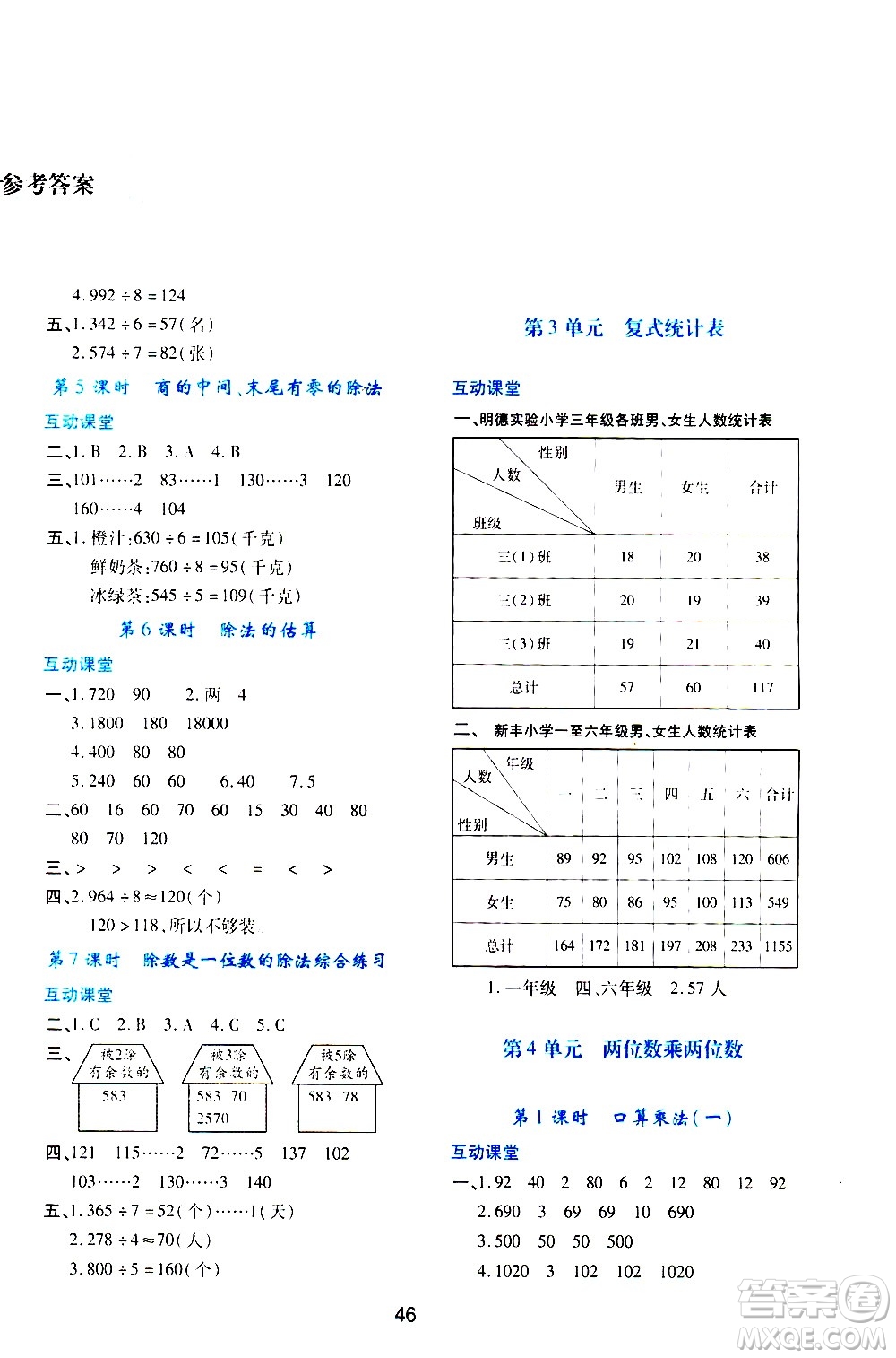 陜西人民教育出版社2021新課程學(xué)習(xí)與評價三年級數(shù)學(xué)下A人教版答案