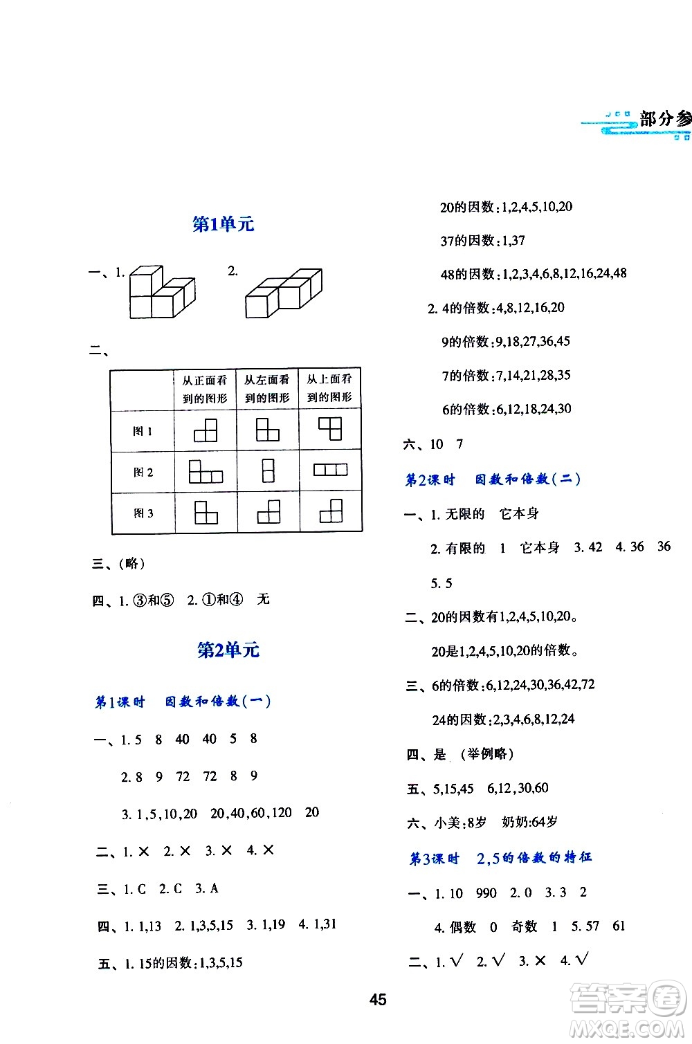 陜西人民教育出版社2021新課程學(xué)習(xí)與評(píng)價(jià)五年級(jí)數(shù)學(xué)下A人教版答案