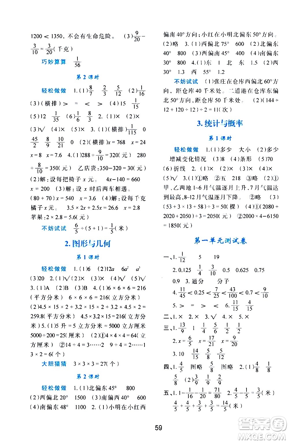 陜西人民教育出版社2021新課程學習與評價五年級數(shù)學下C北師大版答案