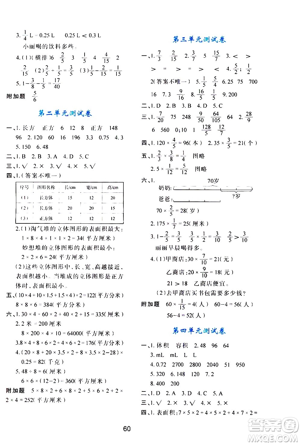 陜西人民教育出版社2021新課程學習與評價五年級數(shù)學下C北師大版答案