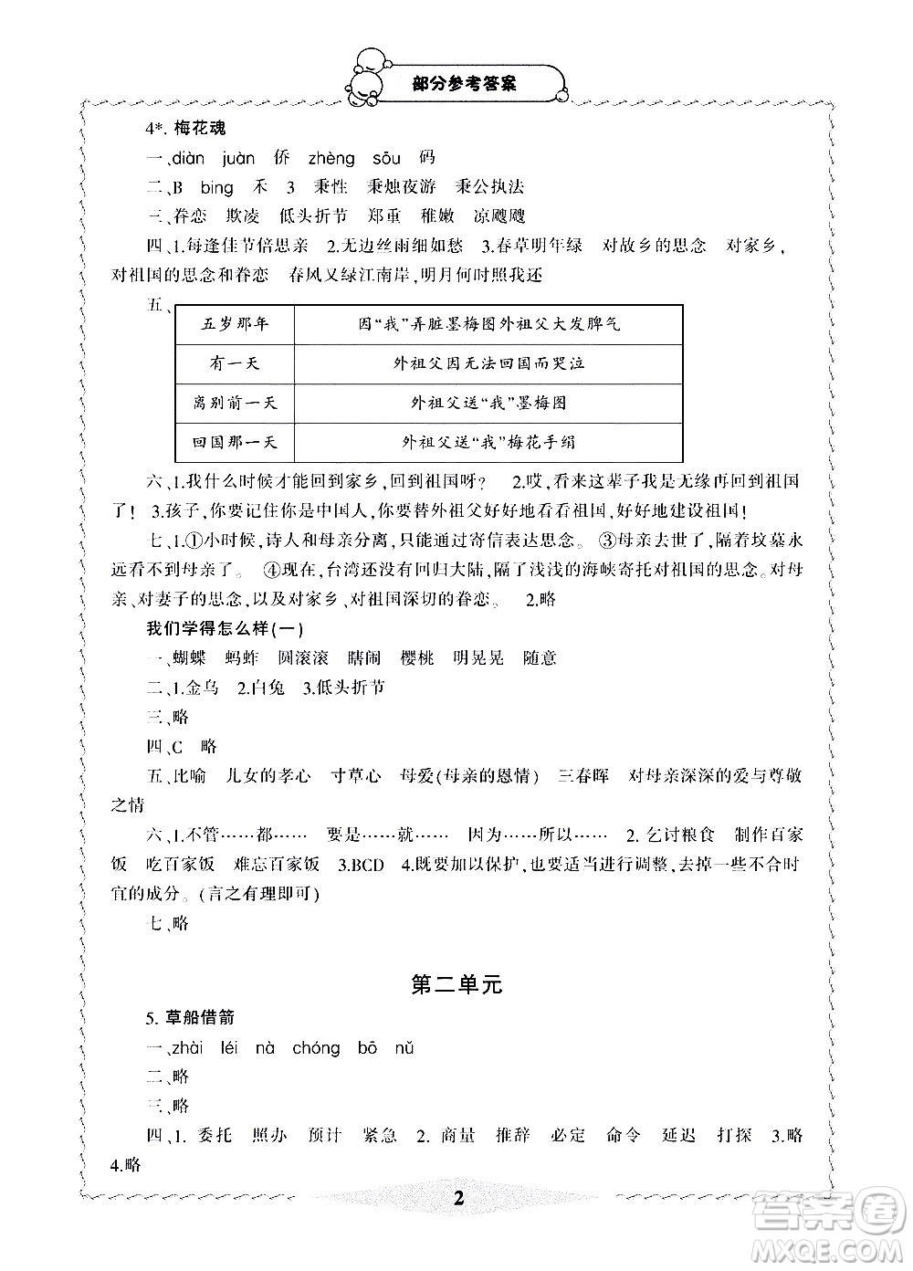 寧波出版社2021學(xué)習(xí)方法指導(dǎo)叢書語文五年級下冊人教版答案