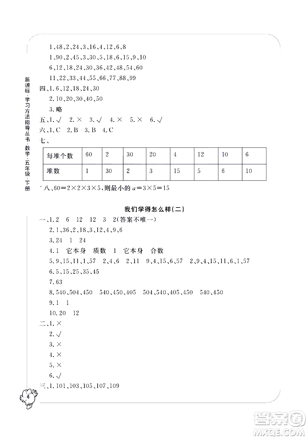 寧波出版社2021學(xué)習(xí)方法指導(dǎo)叢書數(shù)學(xué)五年級(jí)下冊人教版答案