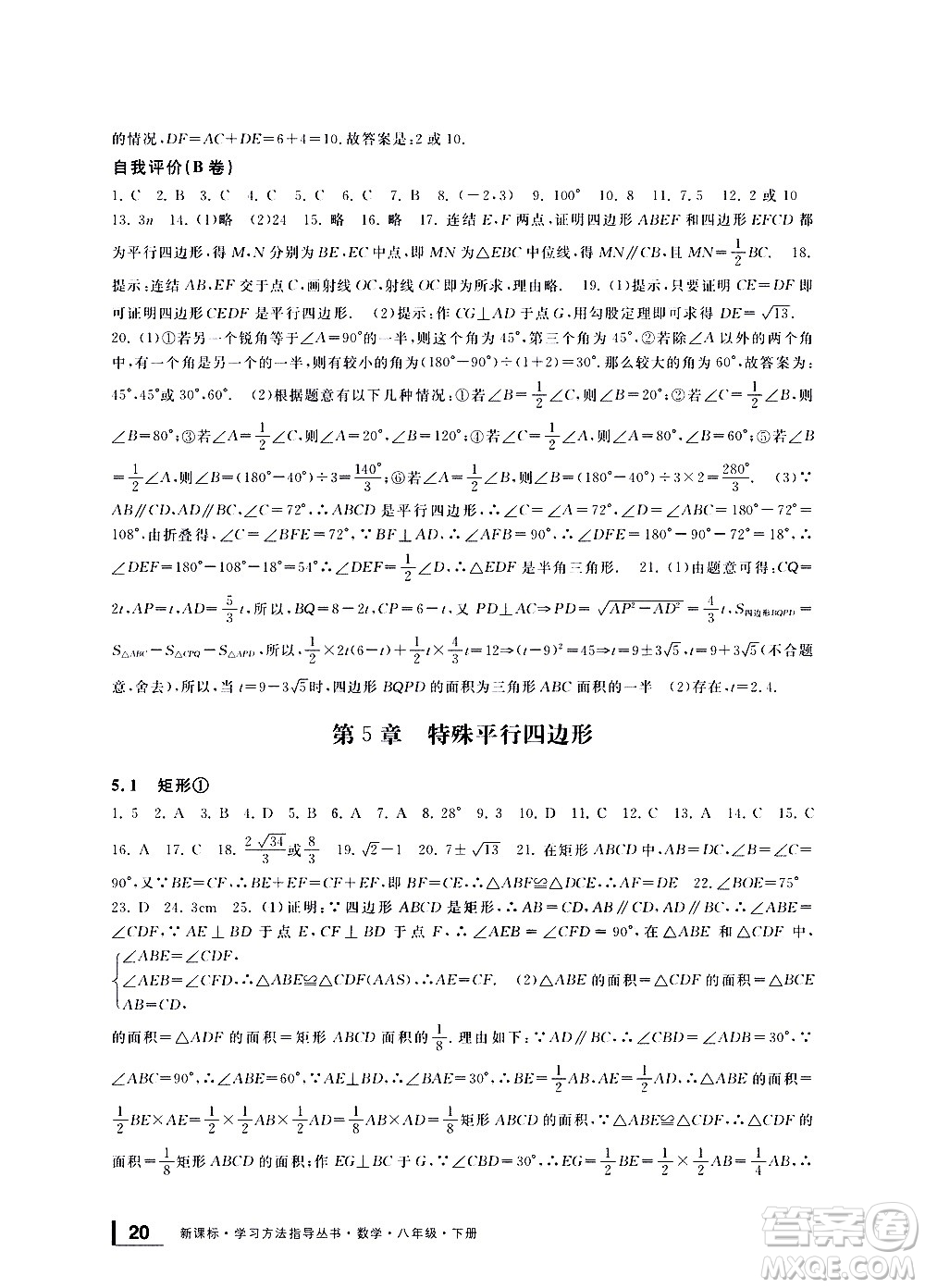 寧波出版社2021學(xué)習(xí)方法指導(dǎo)叢書數(shù)學(xué)八年級下冊浙教版答案