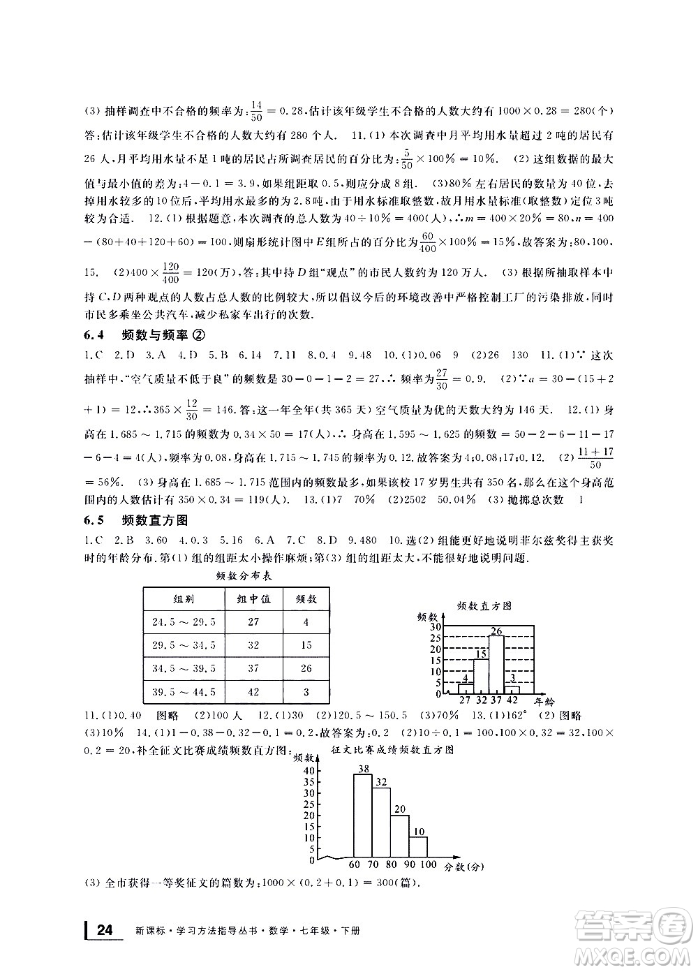 寧波出版社2021學(xué)習(xí)方法指導(dǎo)叢書數(shù)學(xué)七年級下冊浙教版答案