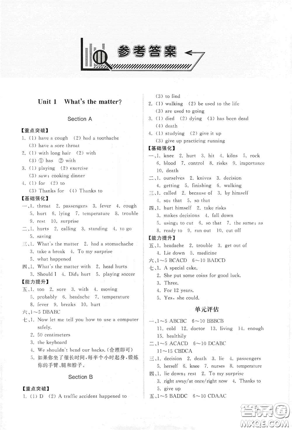 山東科學(xué)技術(shù)出版社2021初中同步練習(xí)冊八年級英語下冊人教版山東省內(nèi)專用答案