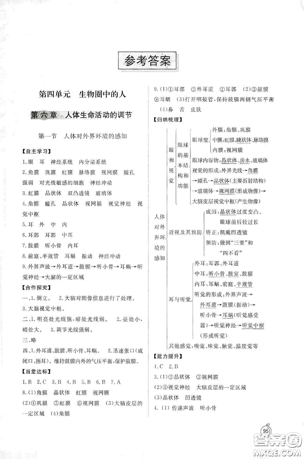 山東友誼出版社2021初中同步練習(xí)冊七年級(jí)生物學(xué)下冊魯科版五四學(xué)制答案