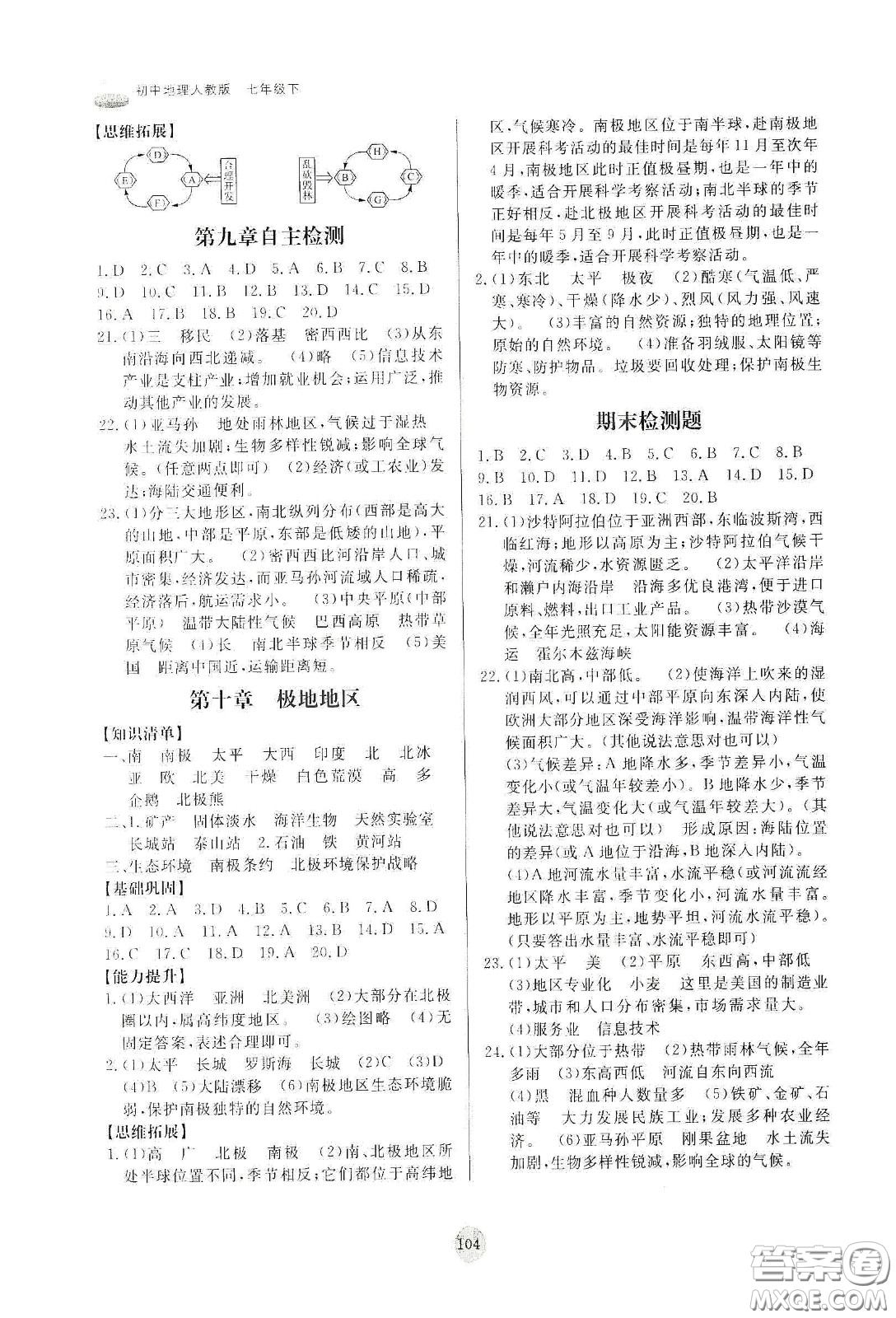 山東友誼出版社2021初中同步練習(xí)冊七年級地理下冊人教版山東省專用答案