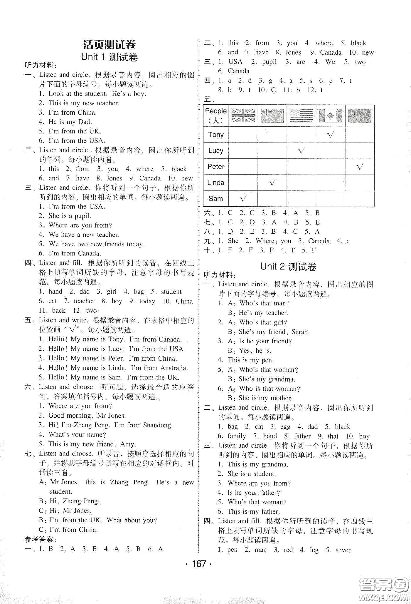 華翰文化2021教與學(xué)課時(shí)學(xué)練測(cè)三年級(jí)英語(yǔ)下冊(cè)人教版答案