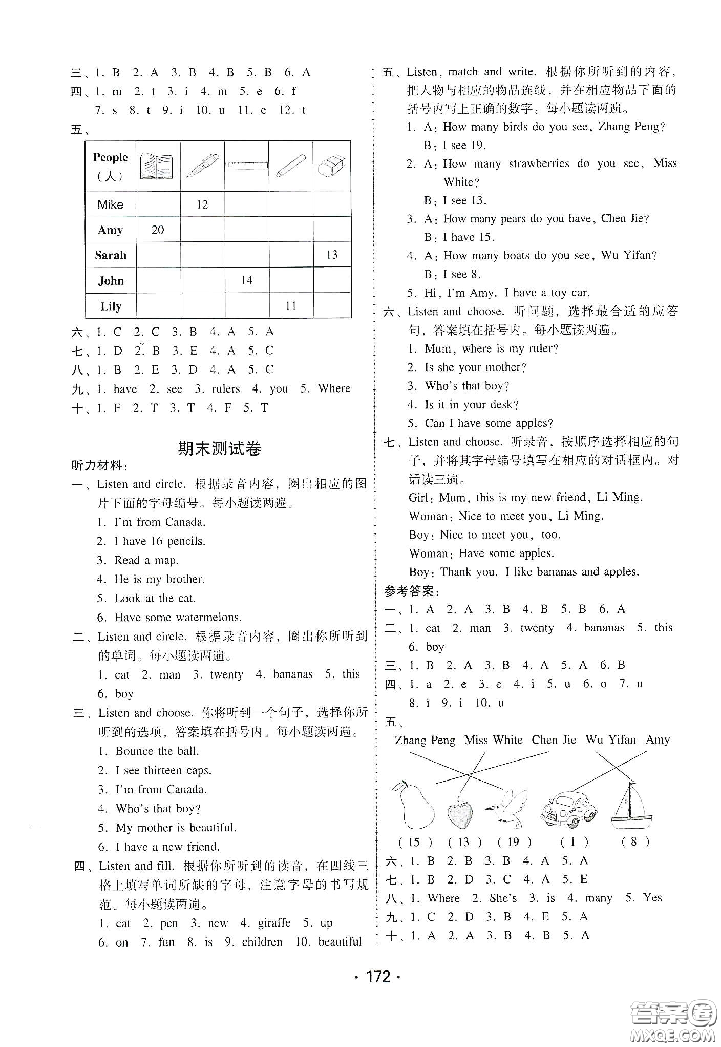 華翰文化2021教與學(xué)課時(shí)學(xué)練測(cè)三年級(jí)英語(yǔ)下冊(cè)人教版答案