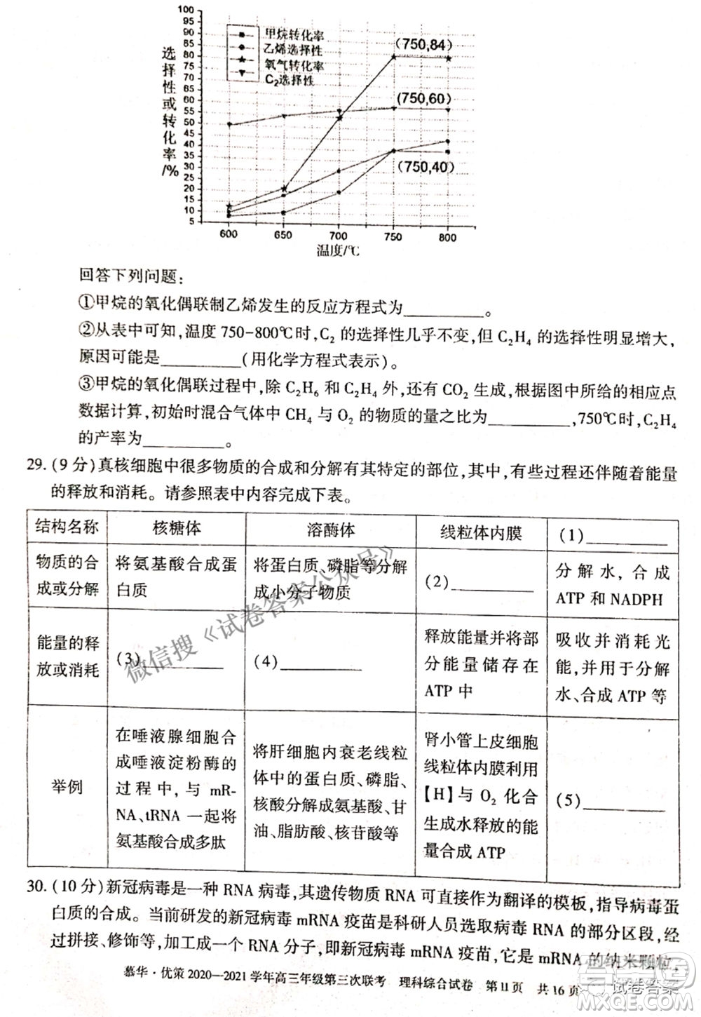 2021年慕華優(yōu)策高三年級第三次聯考理科綜合試題及答案