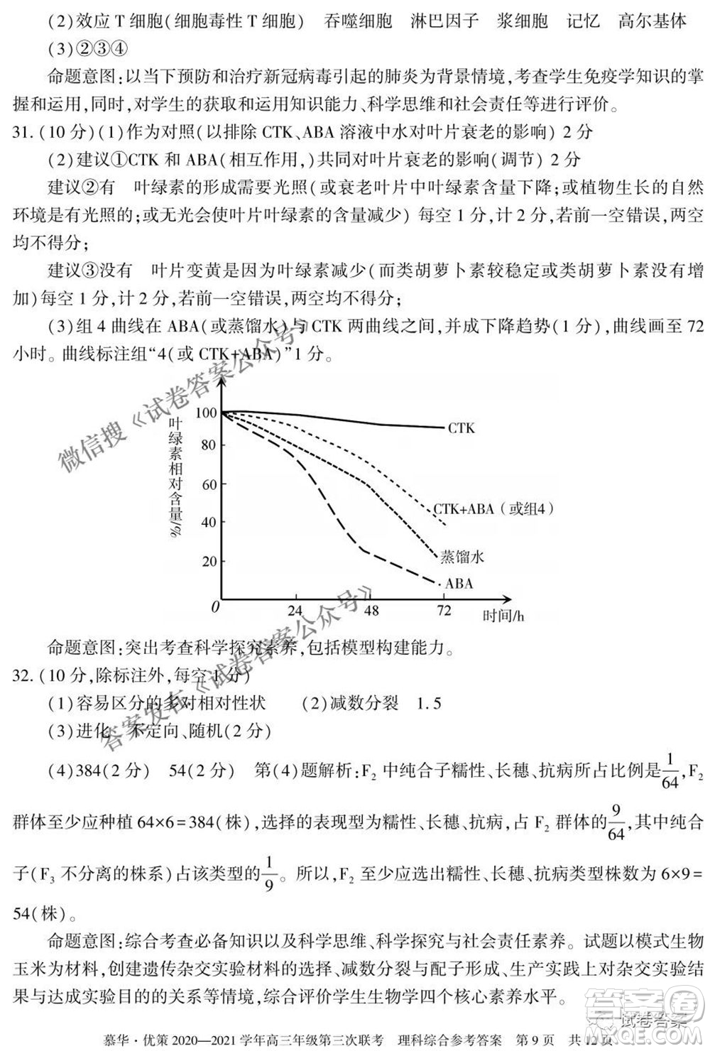 2021年慕華優(yōu)策高三年級第三次聯考理科綜合試題及答案