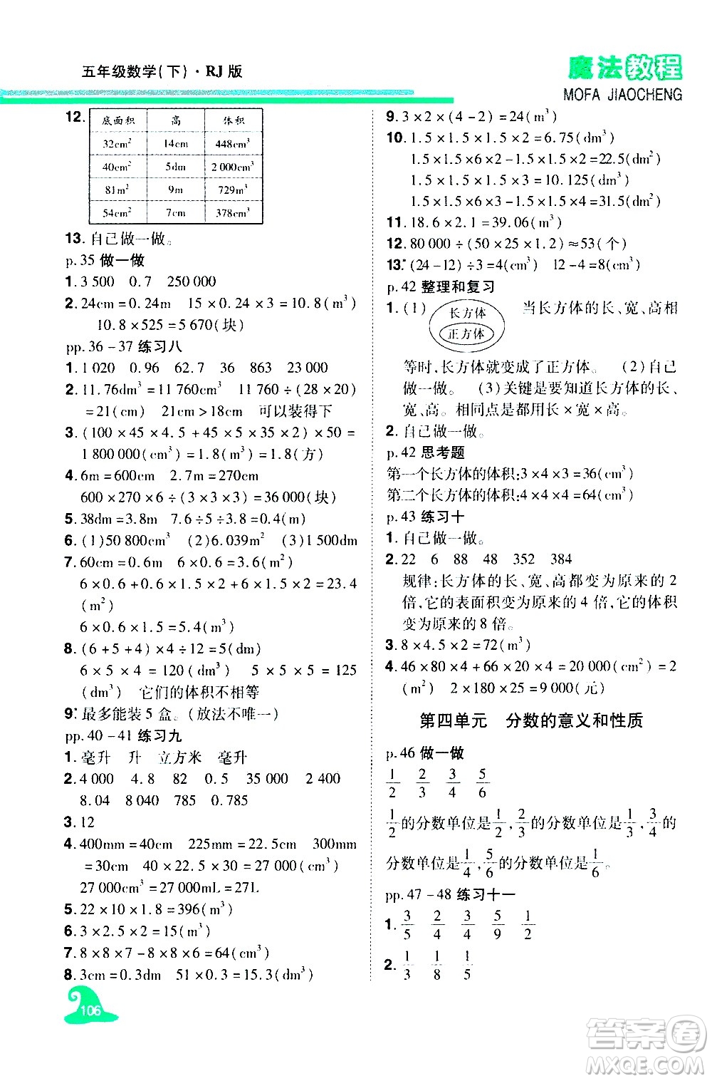 江西美術(shù)出版社2021魔法教程數(shù)學(xué)五年級(jí)下冊(cè)精解版RJ人教版答案