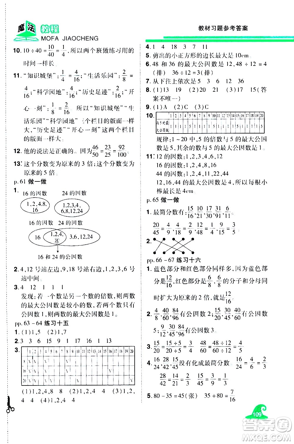 江西美術(shù)出版社2021魔法教程數(shù)學(xué)五年級(jí)下冊(cè)精解版RJ人教版答案