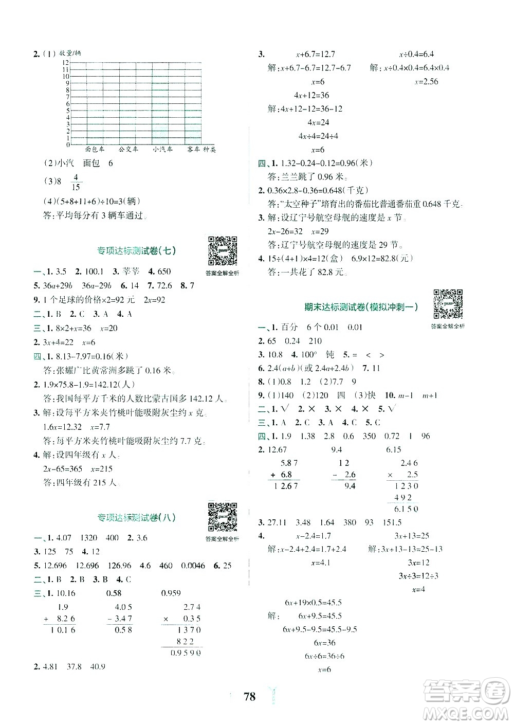 陜西師范大學(xué)出版總社有限公司2021小學(xué)學(xué)霸沖A卷數(shù)學(xué)四年級下冊BS北師大版答案