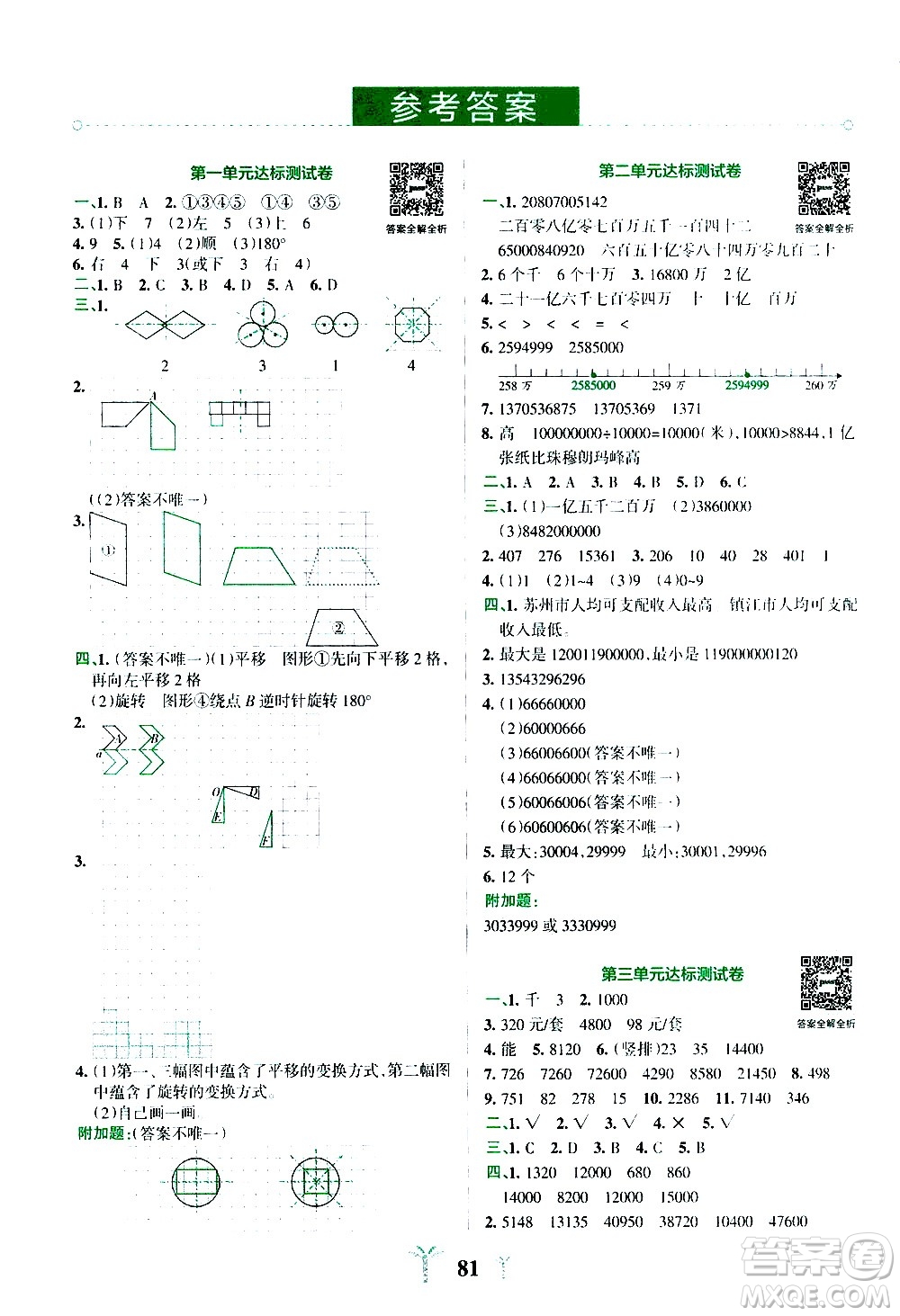 陜西師范大學(xué)出版總社有限公司2021小學(xué)學(xué)霸沖A卷數(shù)學(xué)四年級下冊SJ蘇教版答案