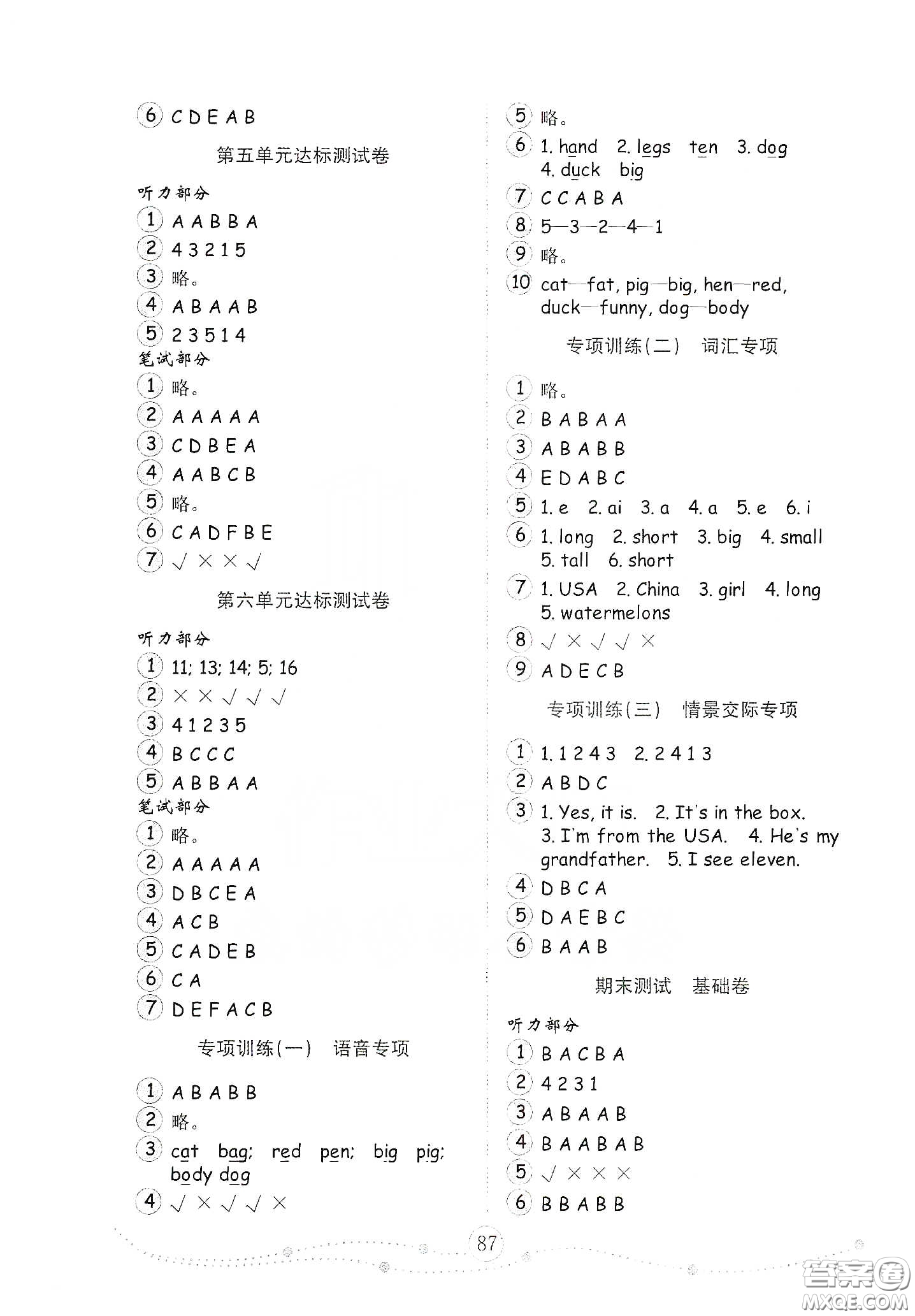 山東教育出版社2021金版小學(xué)英語試卷金鑰匙三年級(jí)下冊(cè)人教版答案