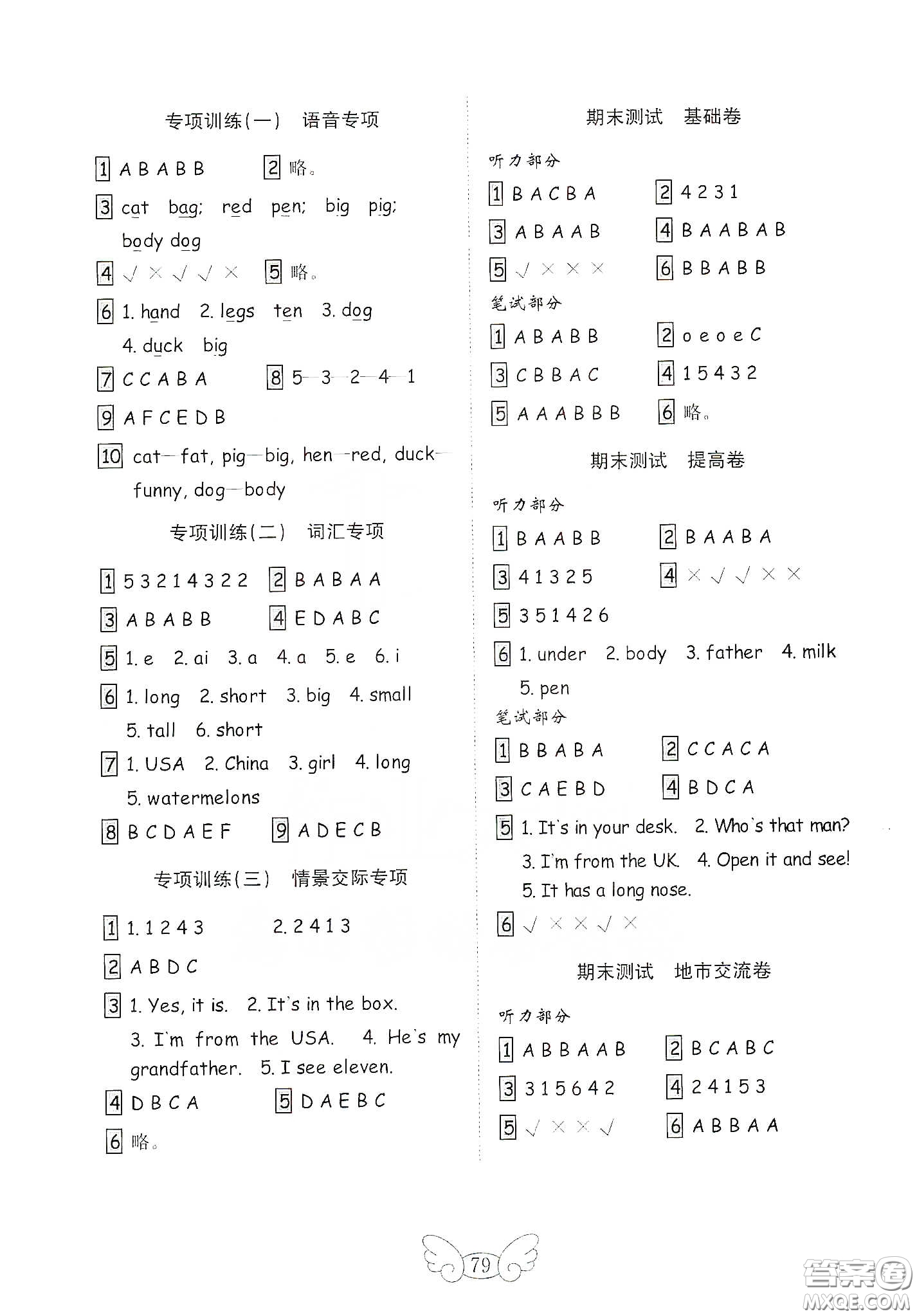 山東教育出版社2021金版小學英語試卷金鑰匙三年級下冊人教PEP版答案