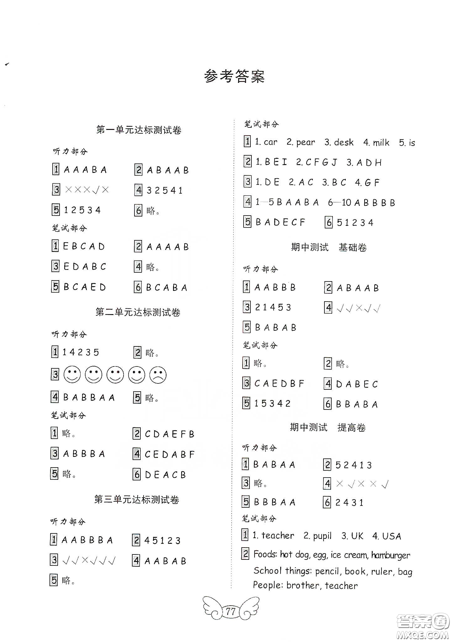 山東教育出版社2021金版小學英語試卷金鑰匙三年級下冊人教PEP版答案