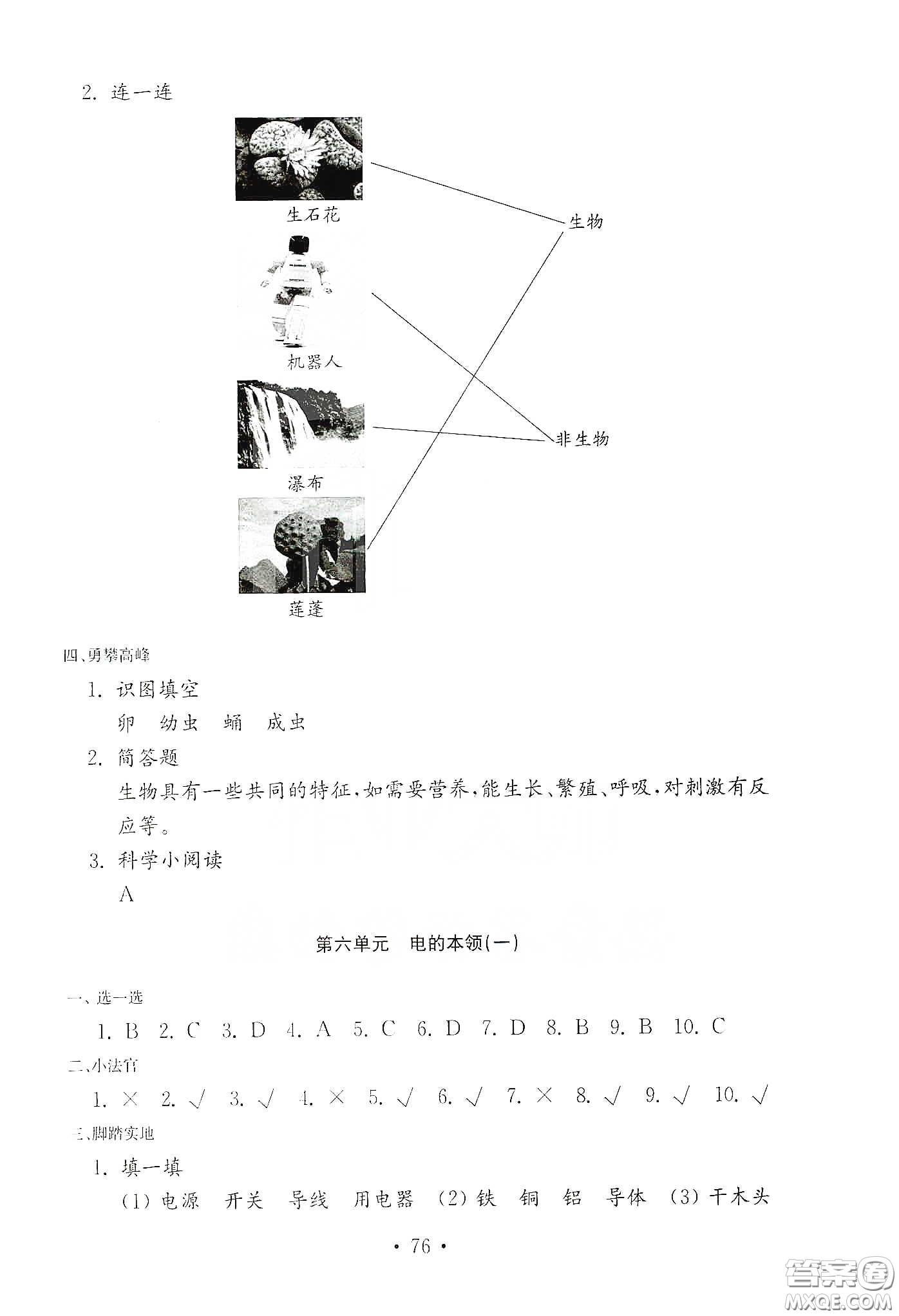 山東教育出版社2021小學(xué)科學(xué)試卷金鑰匙四年級(jí)下冊(cè)答案