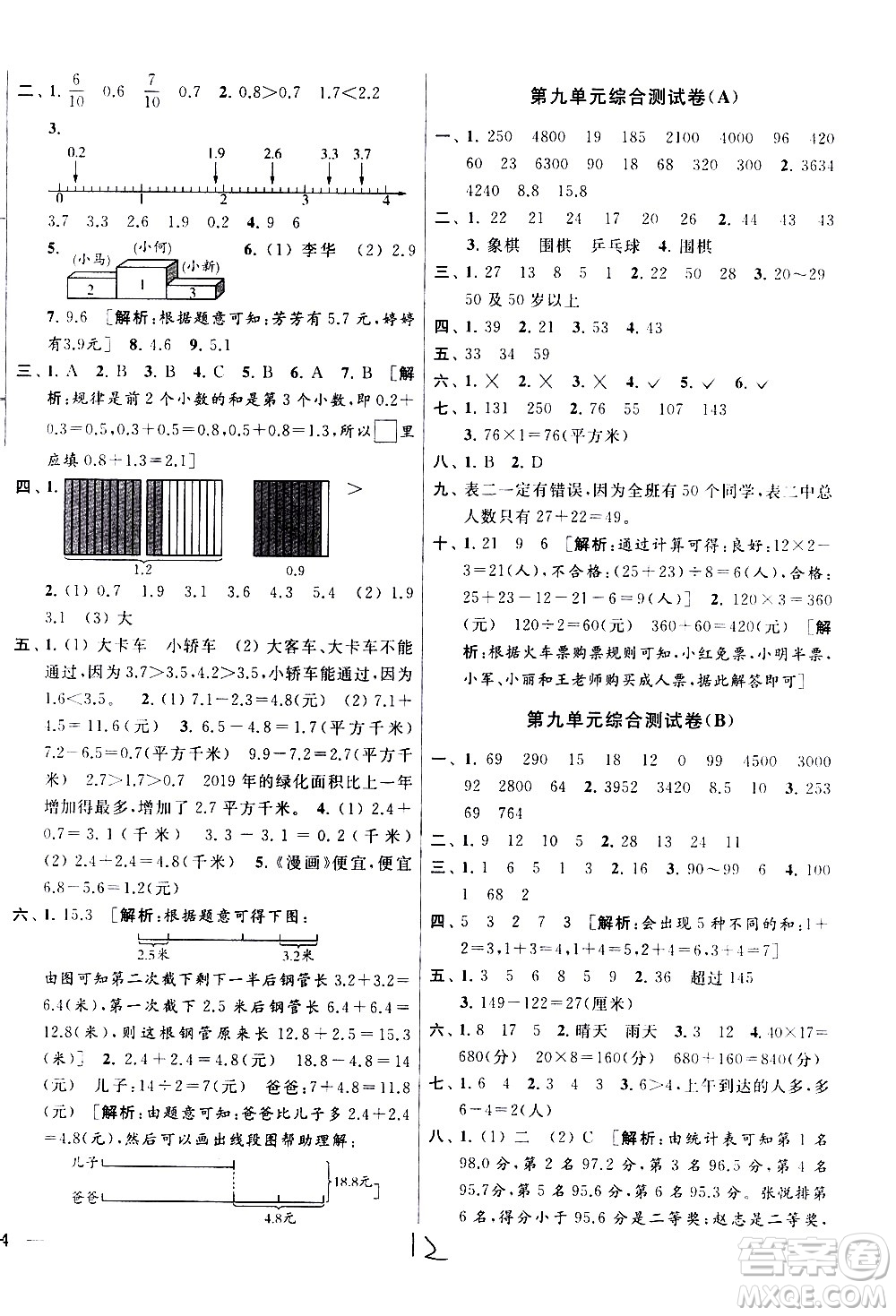 新世紀(jì)出版社2021亮點(diǎn)給力大試卷數(shù)學(xué)三年級(jí)下冊(cè)江蘇國際版答案