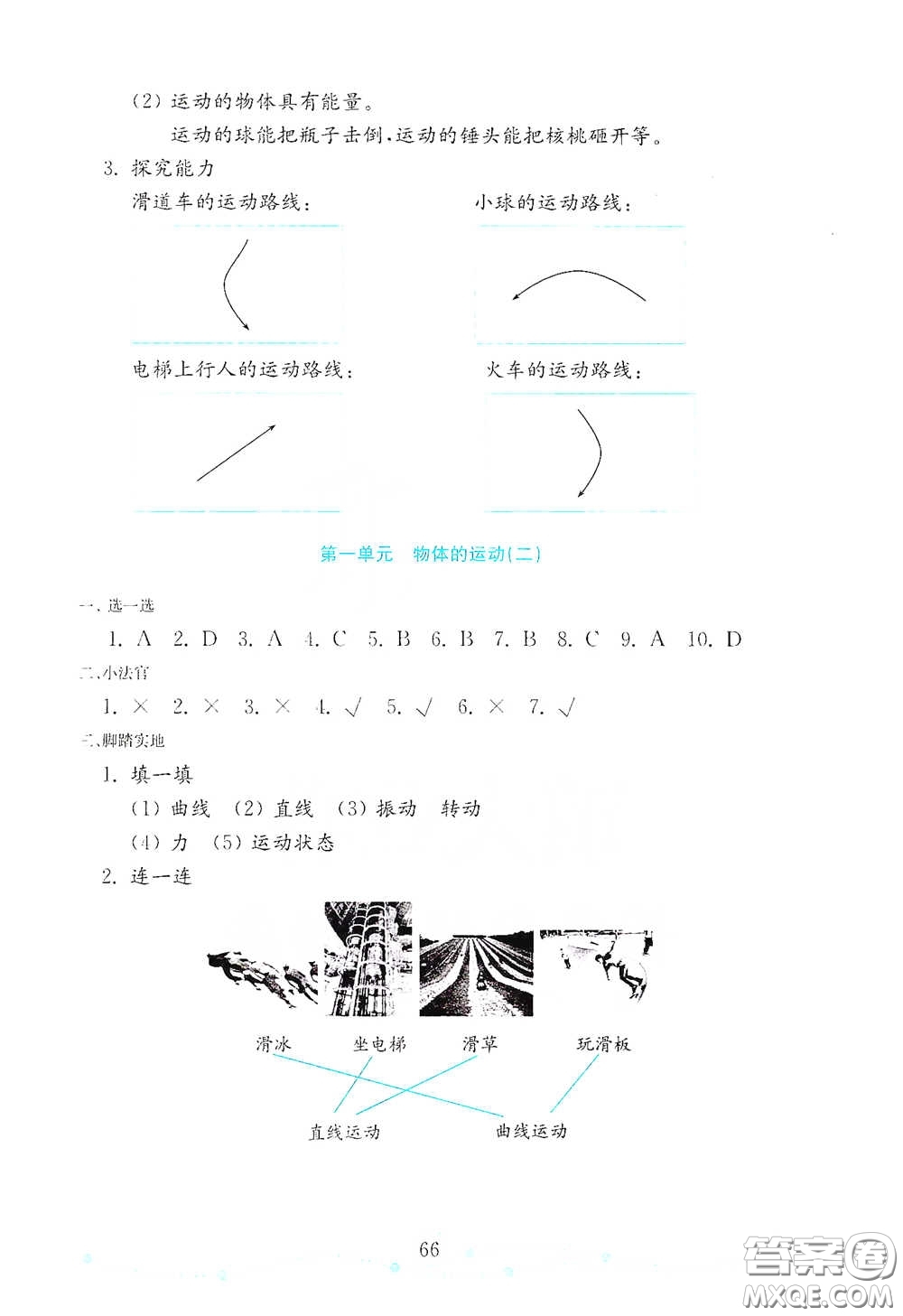 山東教育出版社2021金版小學(xué)科學(xué)試卷金鑰匙四年級(jí)下冊(cè)答案