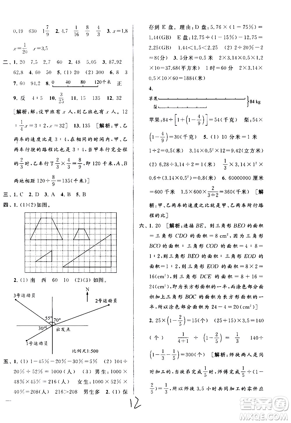 新世紀(jì)出版社2021亮點給力大試卷數(shù)學(xué)六年級下冊江蘇國際版答案