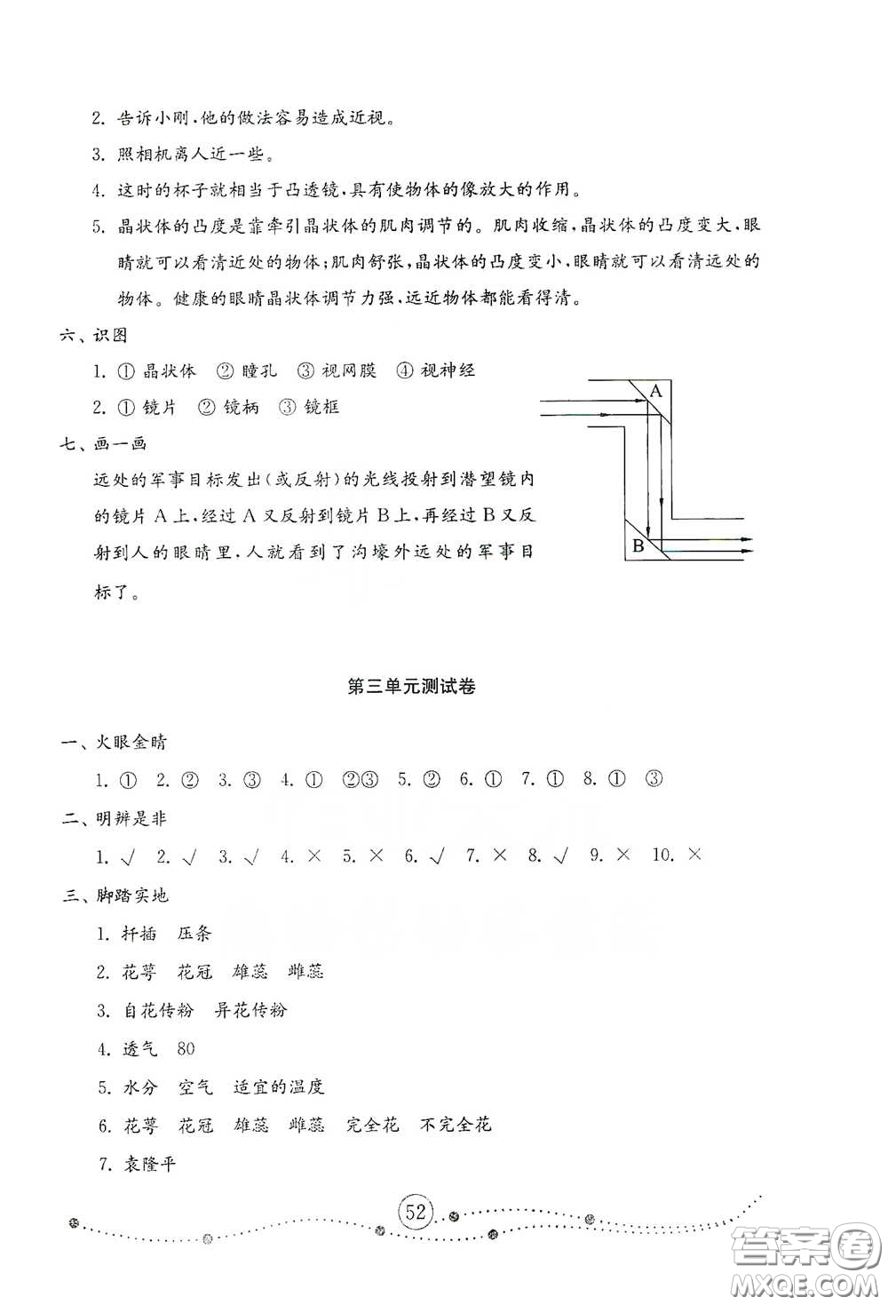 山東教育出版社2021小學科學試卷金鑰匙五年級下冊人教版答案